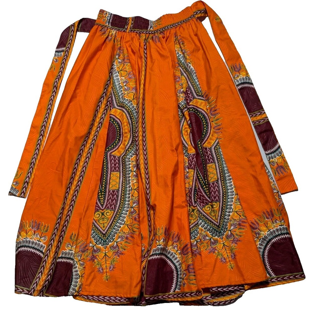LADDI‎ DASHIKI Women One Size Fit For All Cotton Orange Pull On Maxi Skirt
